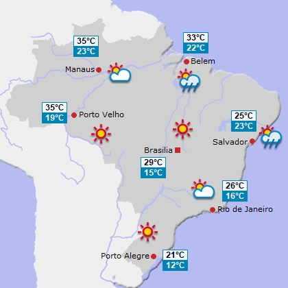 Wettervorhersage für Brasilien am Donnerstag Wettervorhersage für Brasilien am Donnerstag