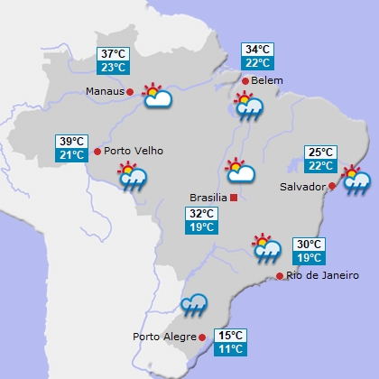 Wettervorhersage für Brasilien am Samstag Wettervorhersage für Brasilien am Samstag