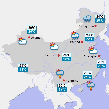 Wettervorhersage für China am Freitag Wettervorhersage für China am Freitag