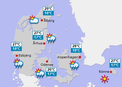 Wettervorhersage für Dänemark am Montag Wettervorhersage für Dänemark am Montag