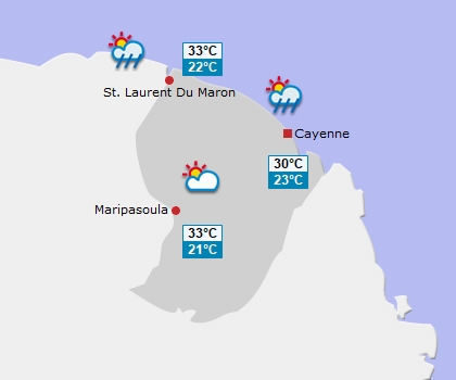 Wettervorhersage für Französisch Guyana am Donnerstag Wettervorhersage für Französisch Guyana am Donnerstag