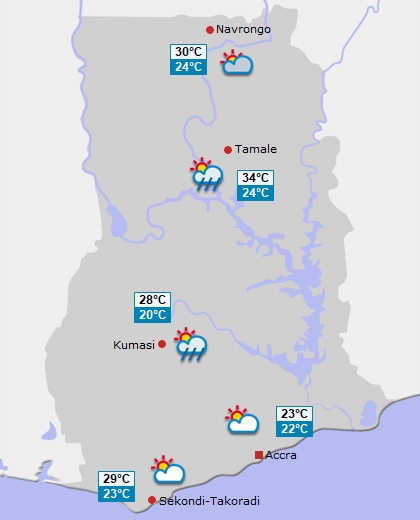 Wettervorhersage für Ghana am Dienstag Wettervorhersage für Ghana am Dienstag