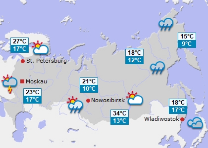 Wettervorhersage für Russische Föderation am Donnerstag Wettervorhersage für Russische Föderation am Donnerstag