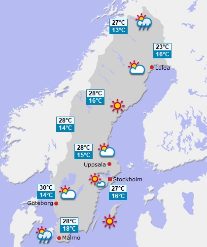 Wettervorhersage für Schweden am Mittwoch Wettervorhersage für Schweden am Mittwoch