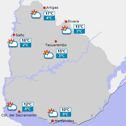 Wettervorhersage für Uruguay am Montag Wettervorhersage für Uruguay am Montag